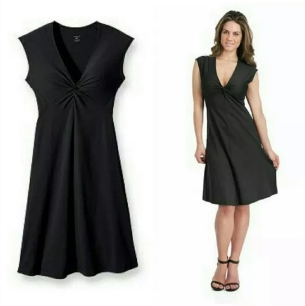 PATAGONIA W's Bandha Black V-Neck Tie Knot Sleeveless Dress Large